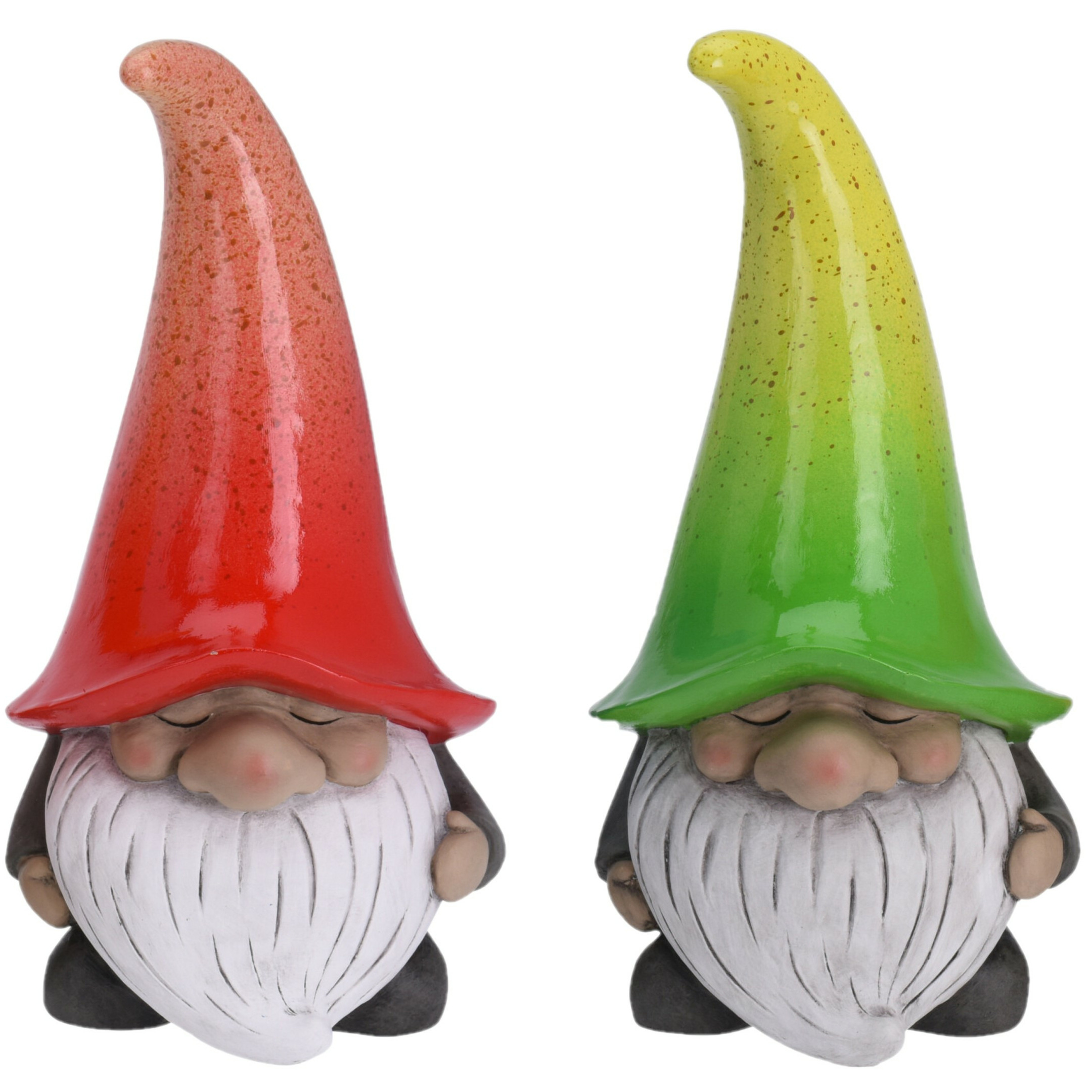 Pro Garden Tuinkabouters beeldjes - set 2x - Grumpy - Polystone - groen en rood - 32 cm -