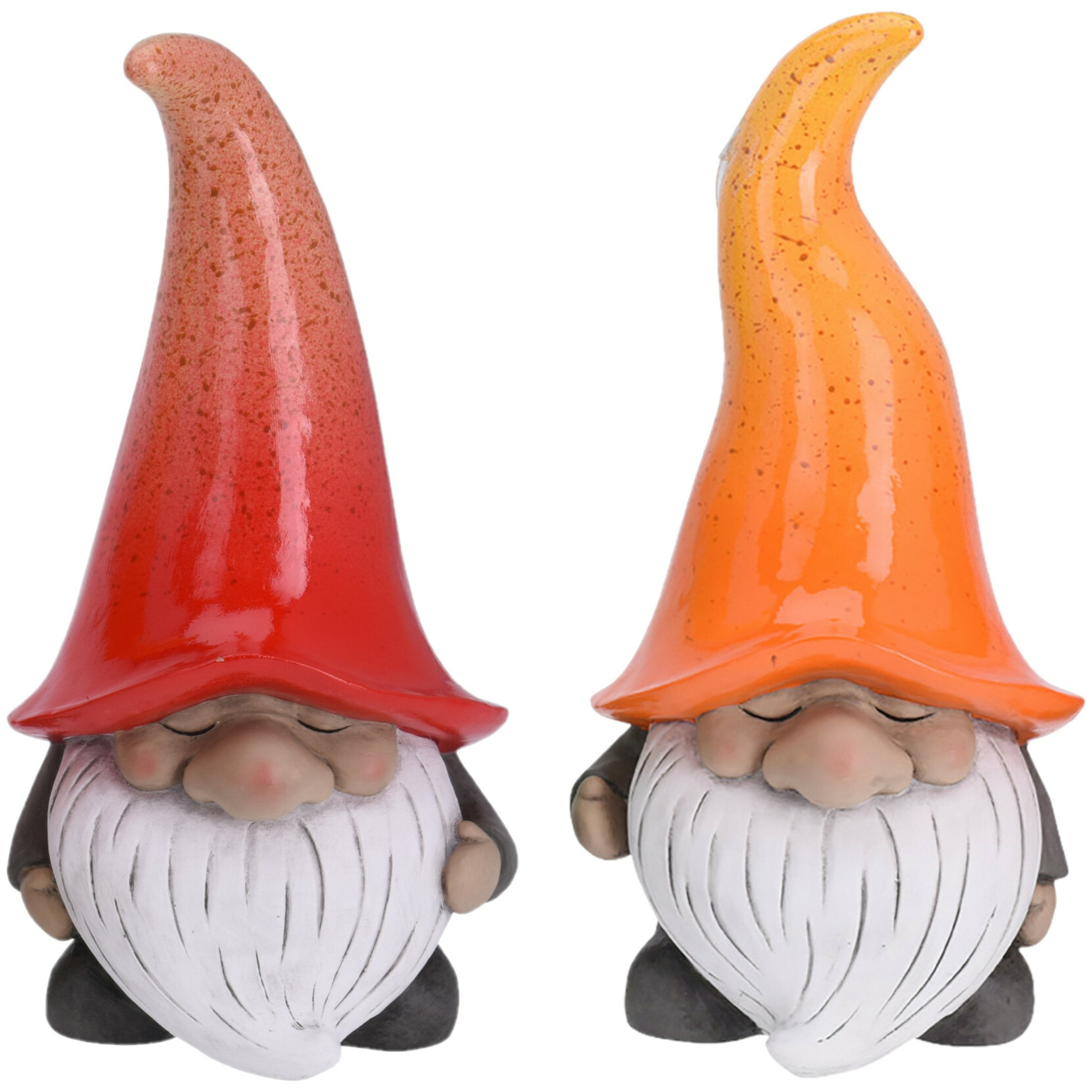 Pro Garden Tuinkabouters beeldjes - set 2x - Grumpy - Polystone - rood en oranje - 32 cm -