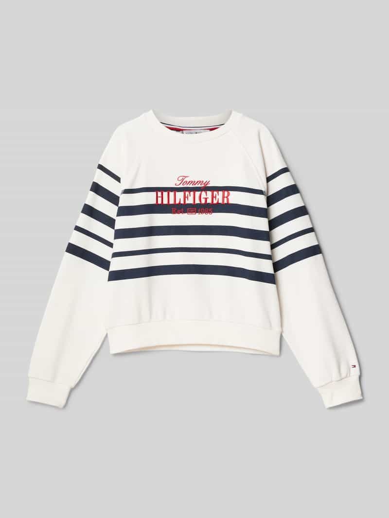 Tommy Hilfiger Sweatshirt TOMMY SCRIPT CN SWEATSHIRT met logo-borduursel, met streepjespatroon
