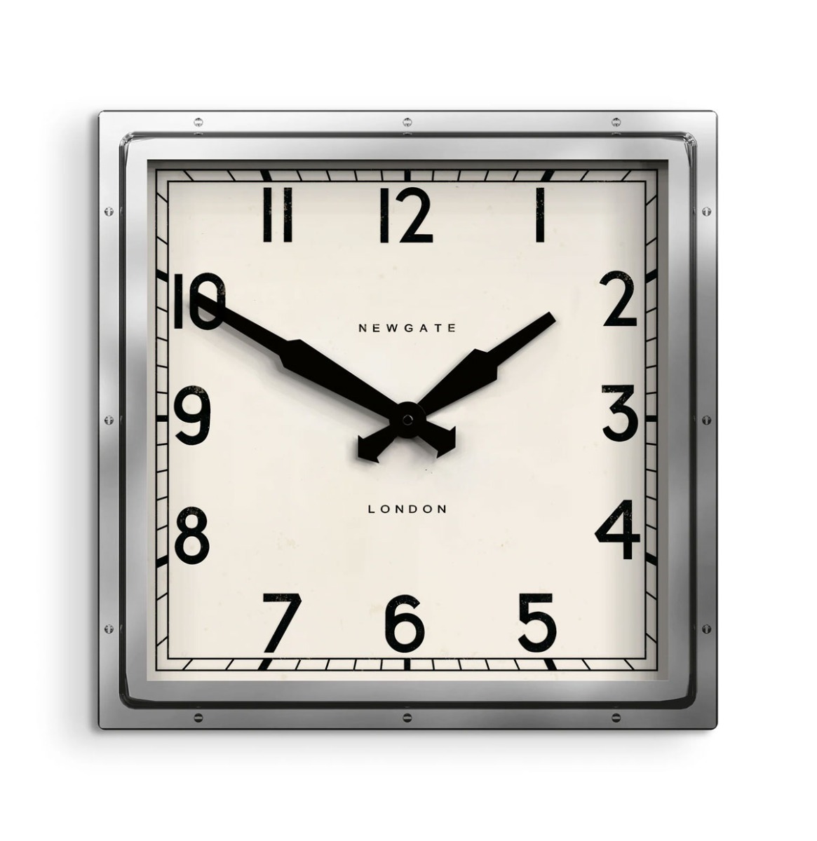 Fiftiesstore Newgate Quad Wand Klok - Roestvrij Staal