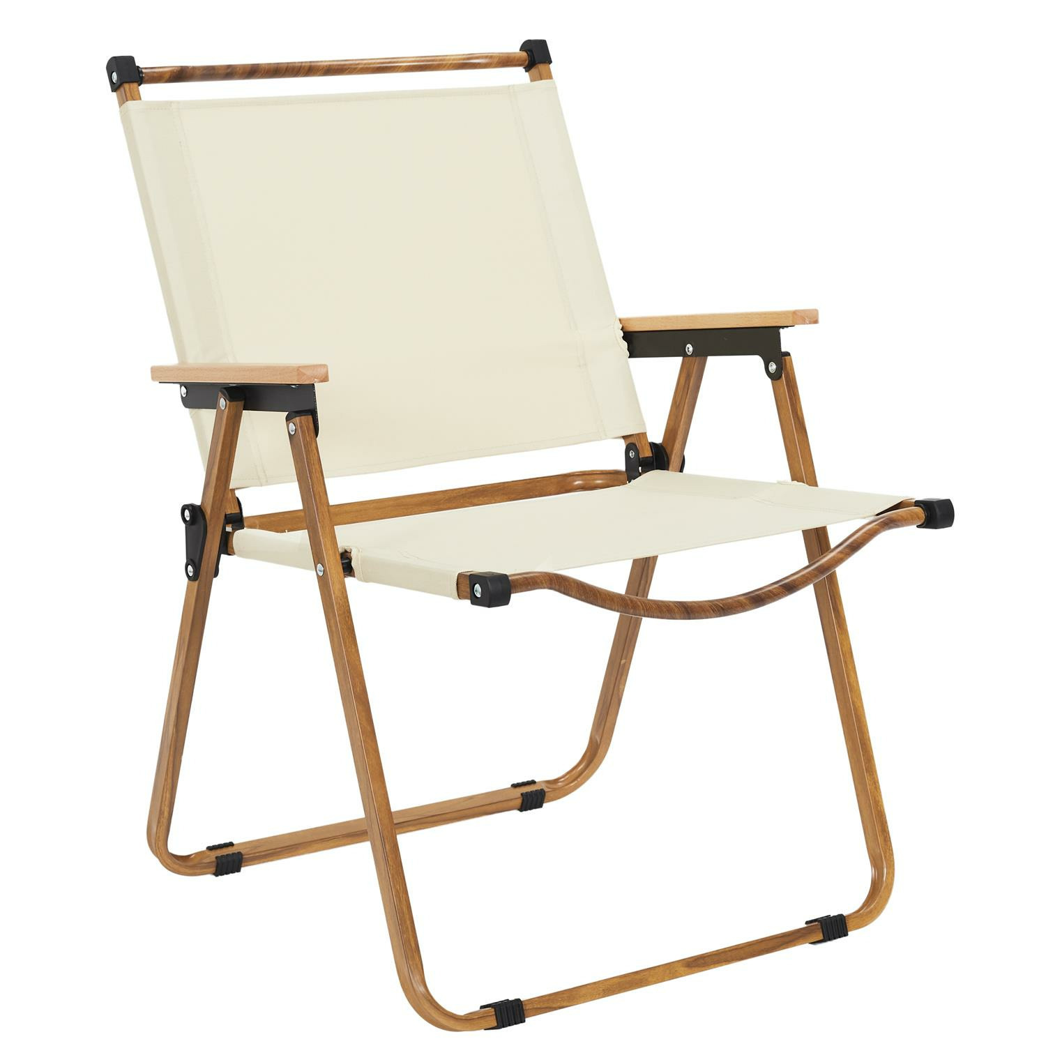 Home Deco Factory camping/strand stoel - hout/stof - inklapbaar - beige - L55 x B63 x H77 cm -