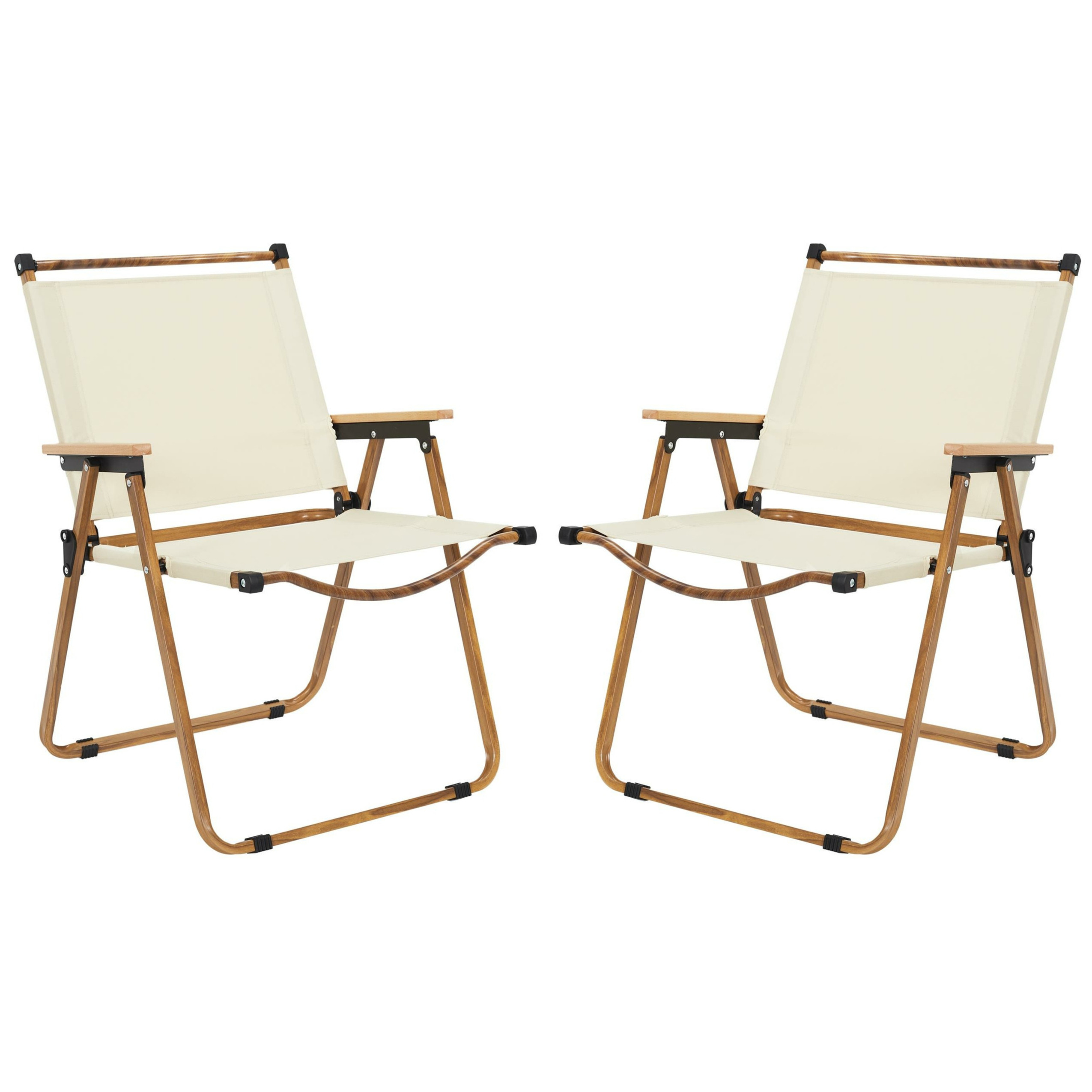 Home Deco Factory camping/strand stoel - 2x - hout/stof - inklapbaar - beige - L55 x B63 x H77 cm -