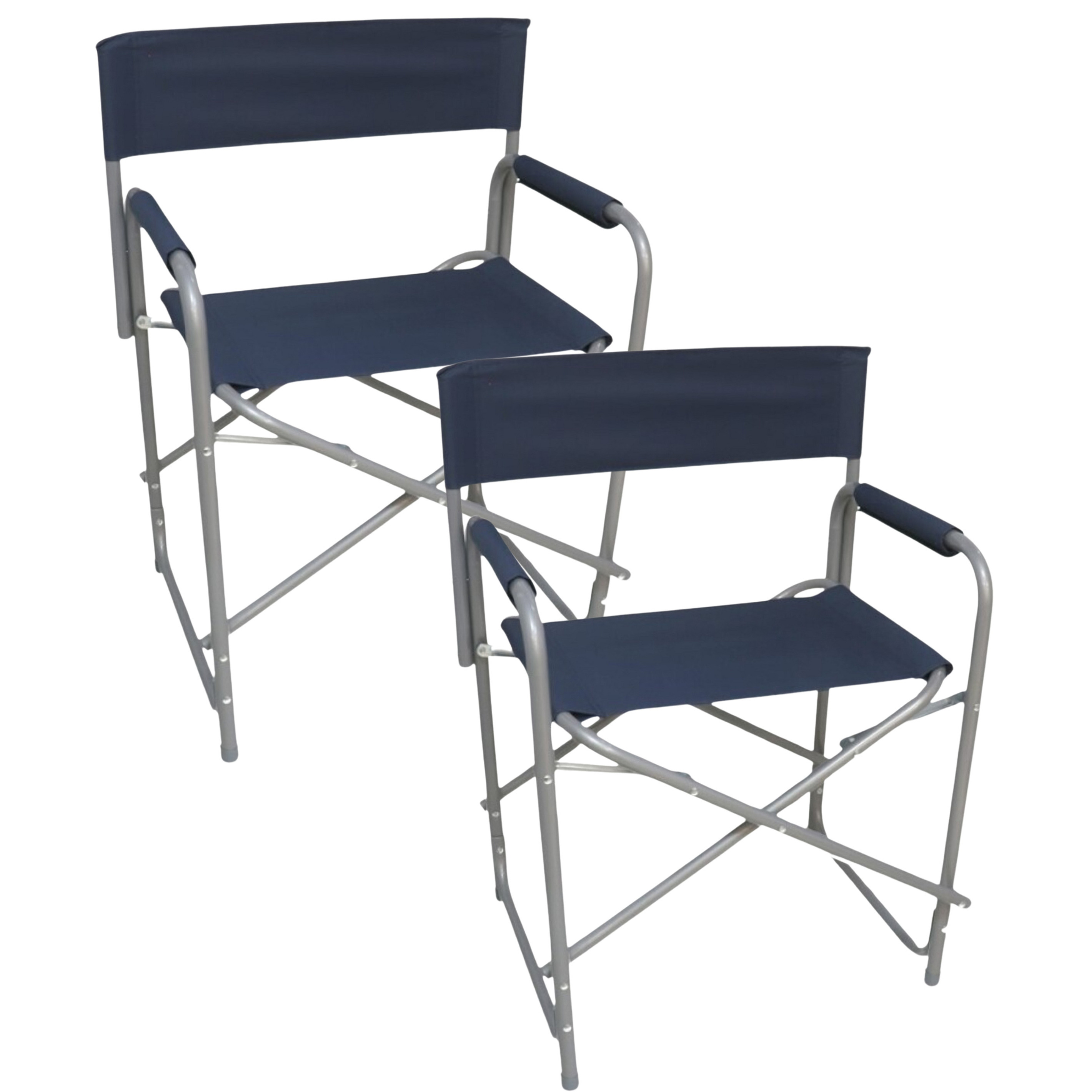 Gerimport camping buiten klapstoel - 2x - donkerblauw - L46 x B60 x H80 cm -