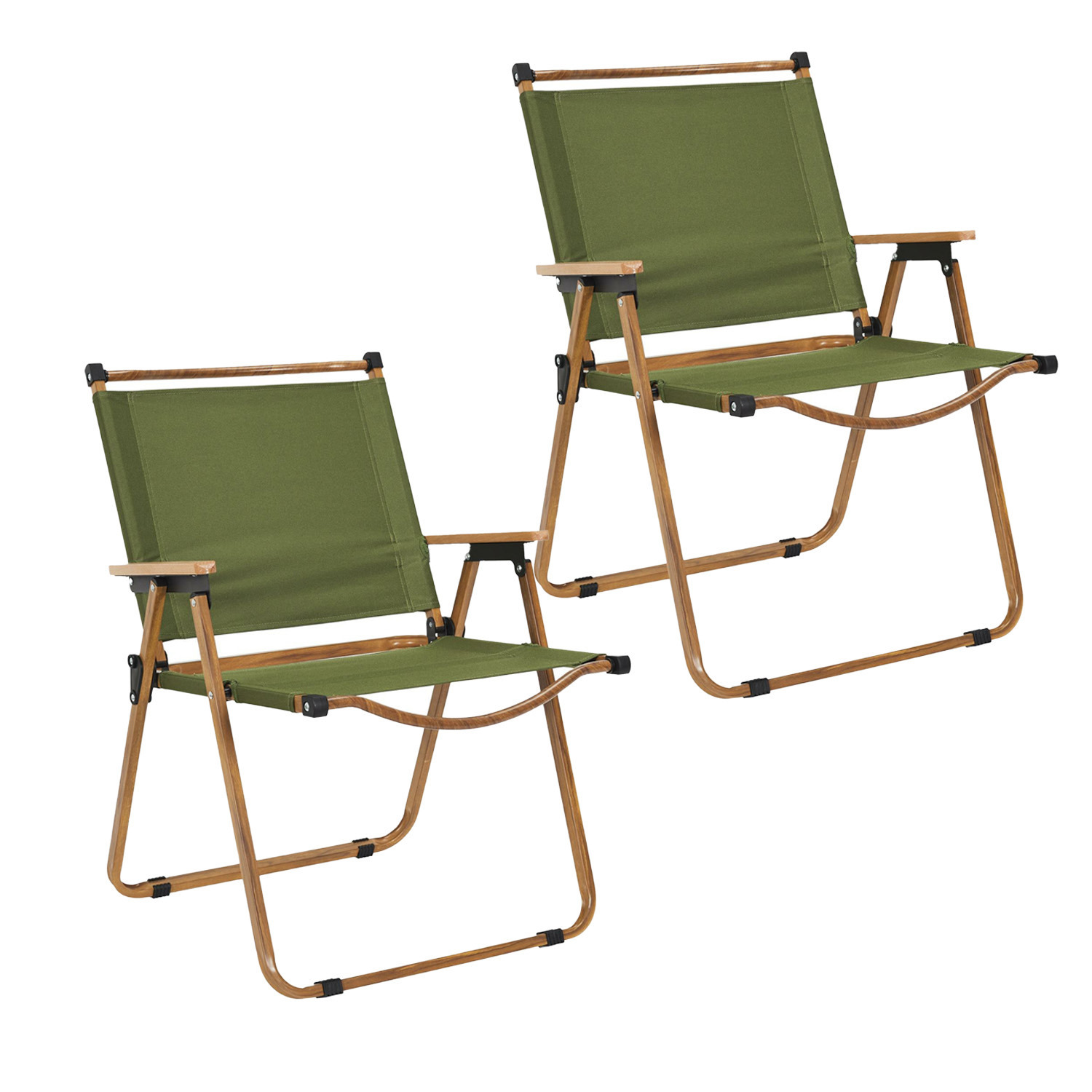 Home Deco Factory camping/strand stoel - 2x - hout/stof - inklapbaar - groen - L55 x B63 x H77 cm -