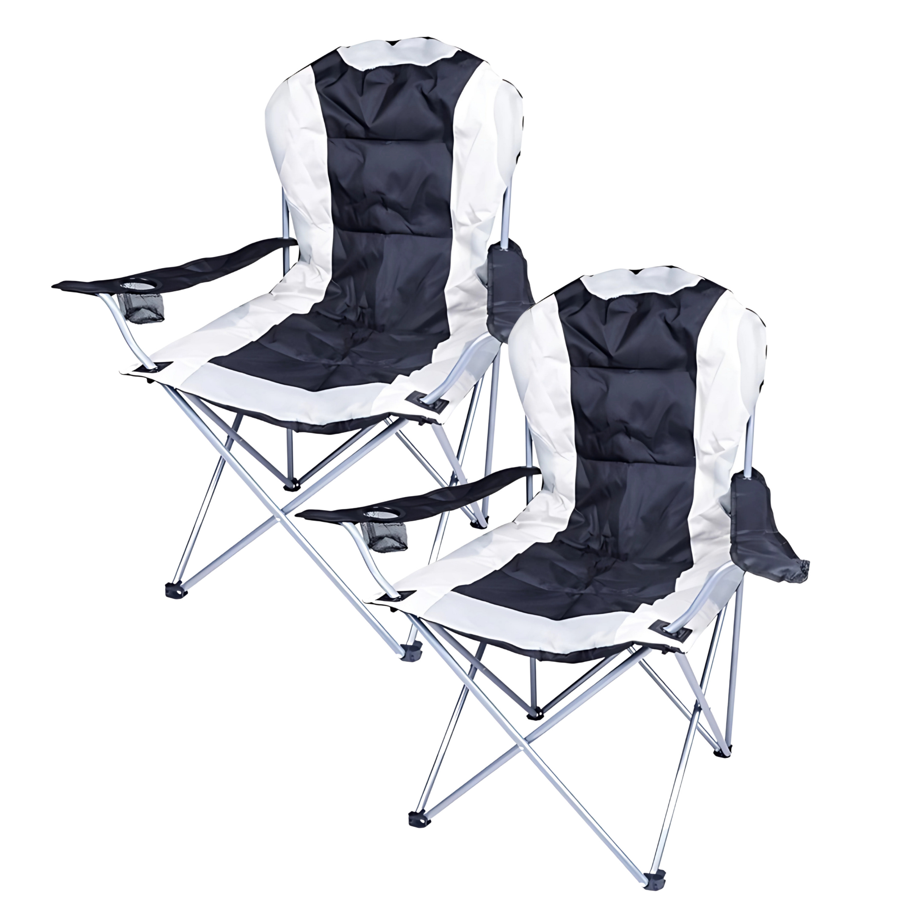 Gerimport camping klapstoel Madrid - 2x - Zwart/Wit - L90 x B56 x H105 cm -