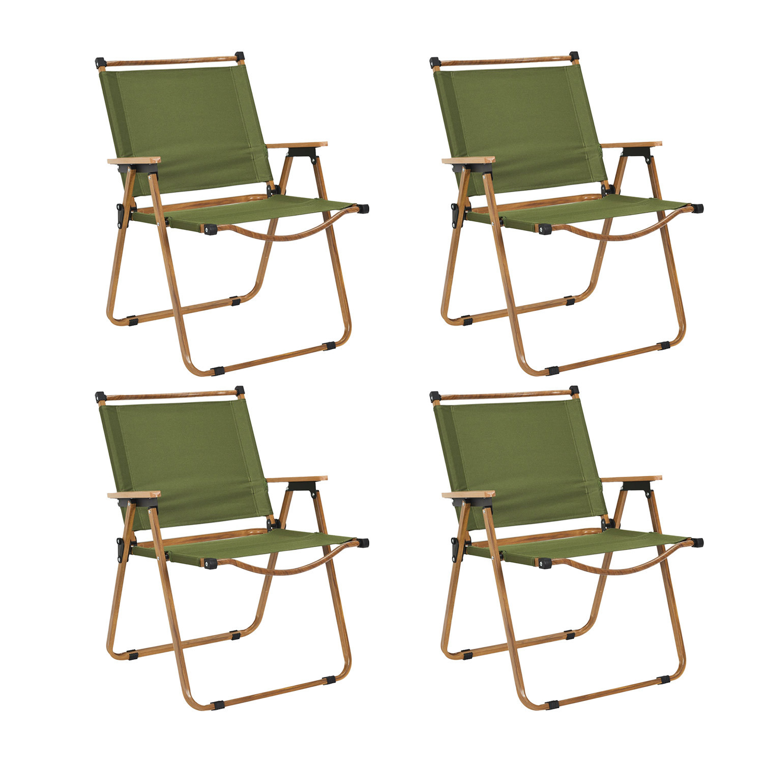 Home Deco Factory camping/strand stoel - 4x - hout/stof - inklapbaar - groen - L55 x B63 x H77 cm -