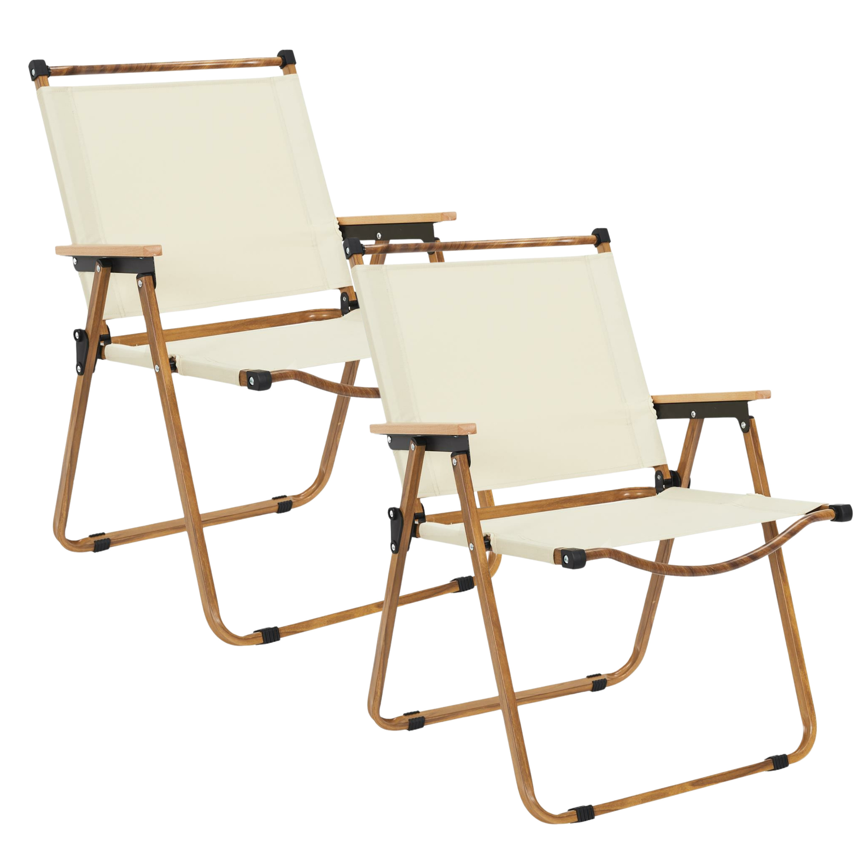 Home Deco Factory camping/strand stoel - 4x - hout/stof - inklapbaar - beige - L55 x B63 x H77 cm -