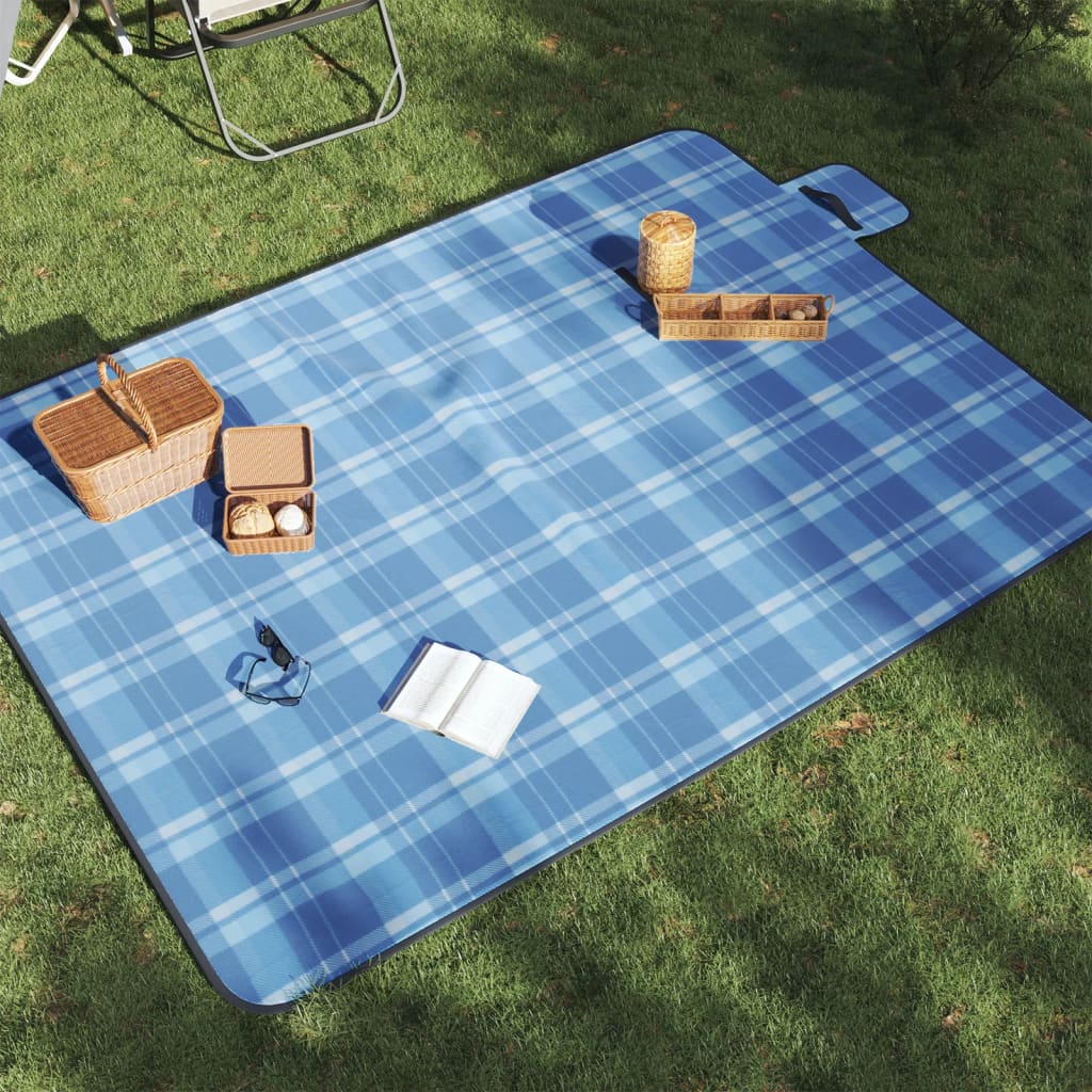 VidaXL Picknickkleed opvouwbaar geruit 200x150 cm fluweel blauw