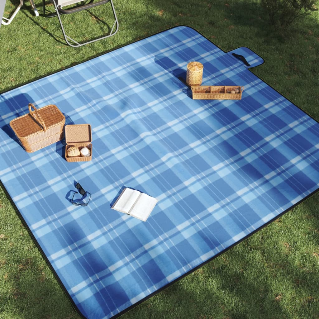 VidaXL Picknickkleed opvouwbaar geruit 200x200 cm fluweel blauw