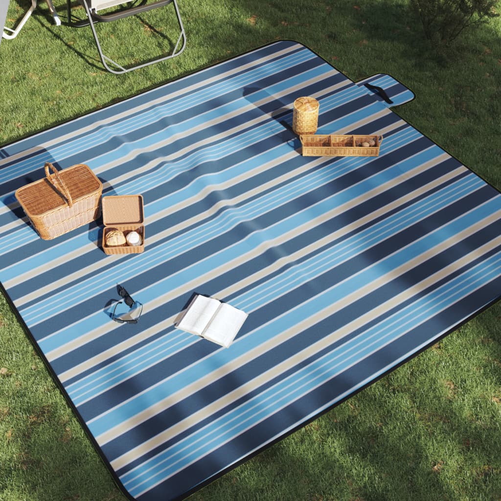 VidaXL Picknickkleed opvouwbaar gestreept 200x200 cm fluweel blauw wit