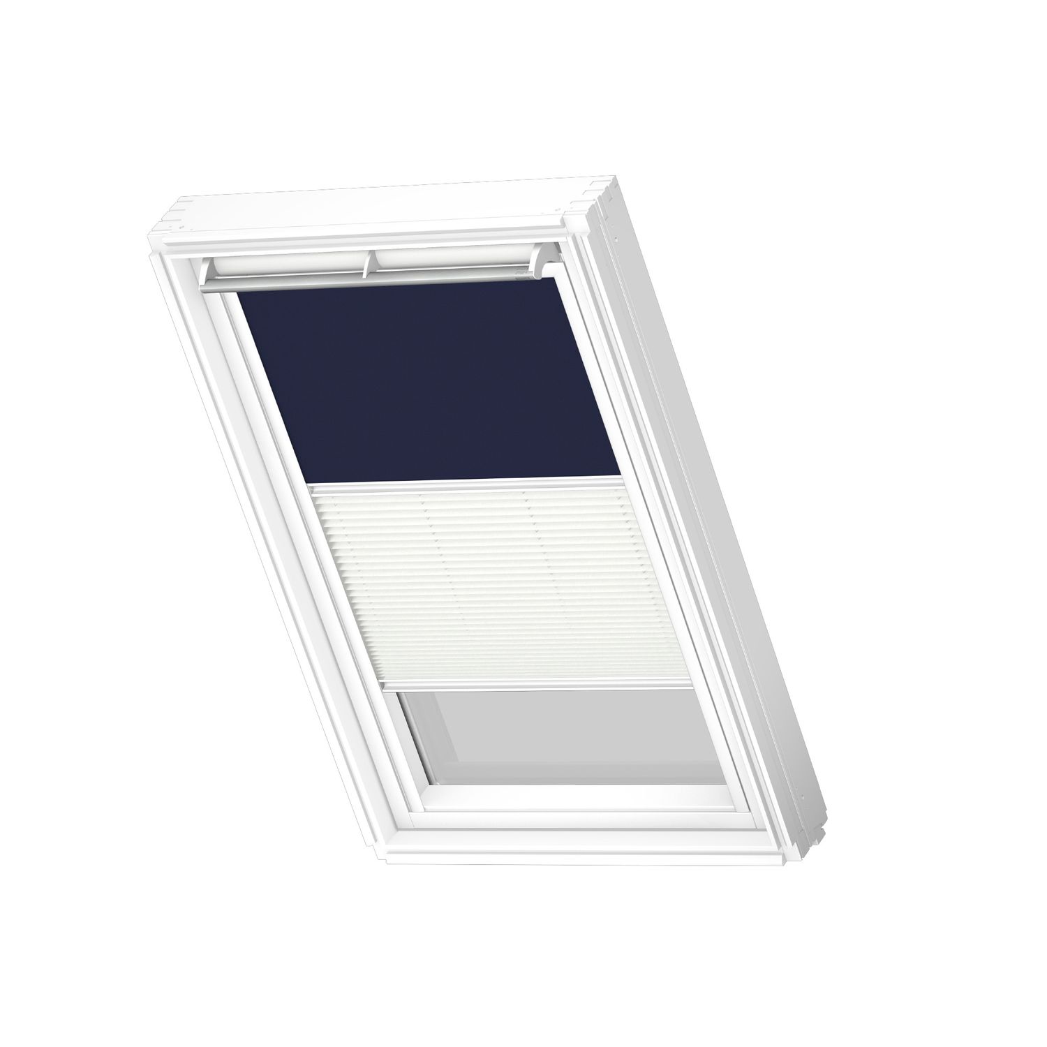 VELUX Manueel Duo Verduisterend Dakraam Rolgordijn White Line Dfd Ck02 1100swl Donkerblauw - Wit