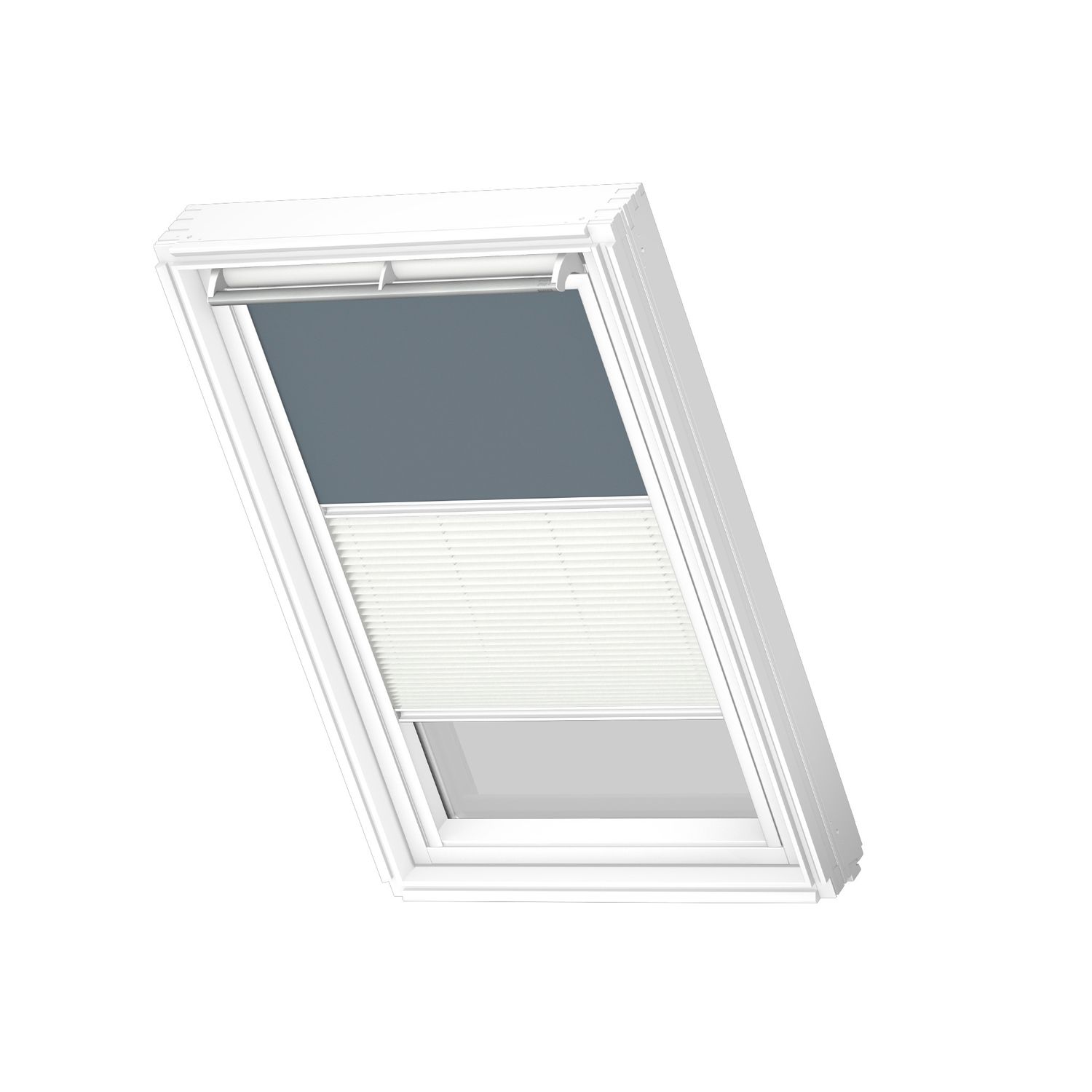 VELUX Manueel Duo Verduisterend Dakraam Rolgordijn White Line Dfd C04 4581swl Petrol Blauw - Wit