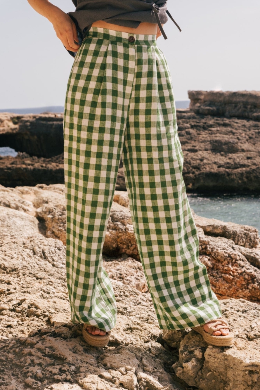 AmourLinen Damen vegan Hose Lydia Green Gingham