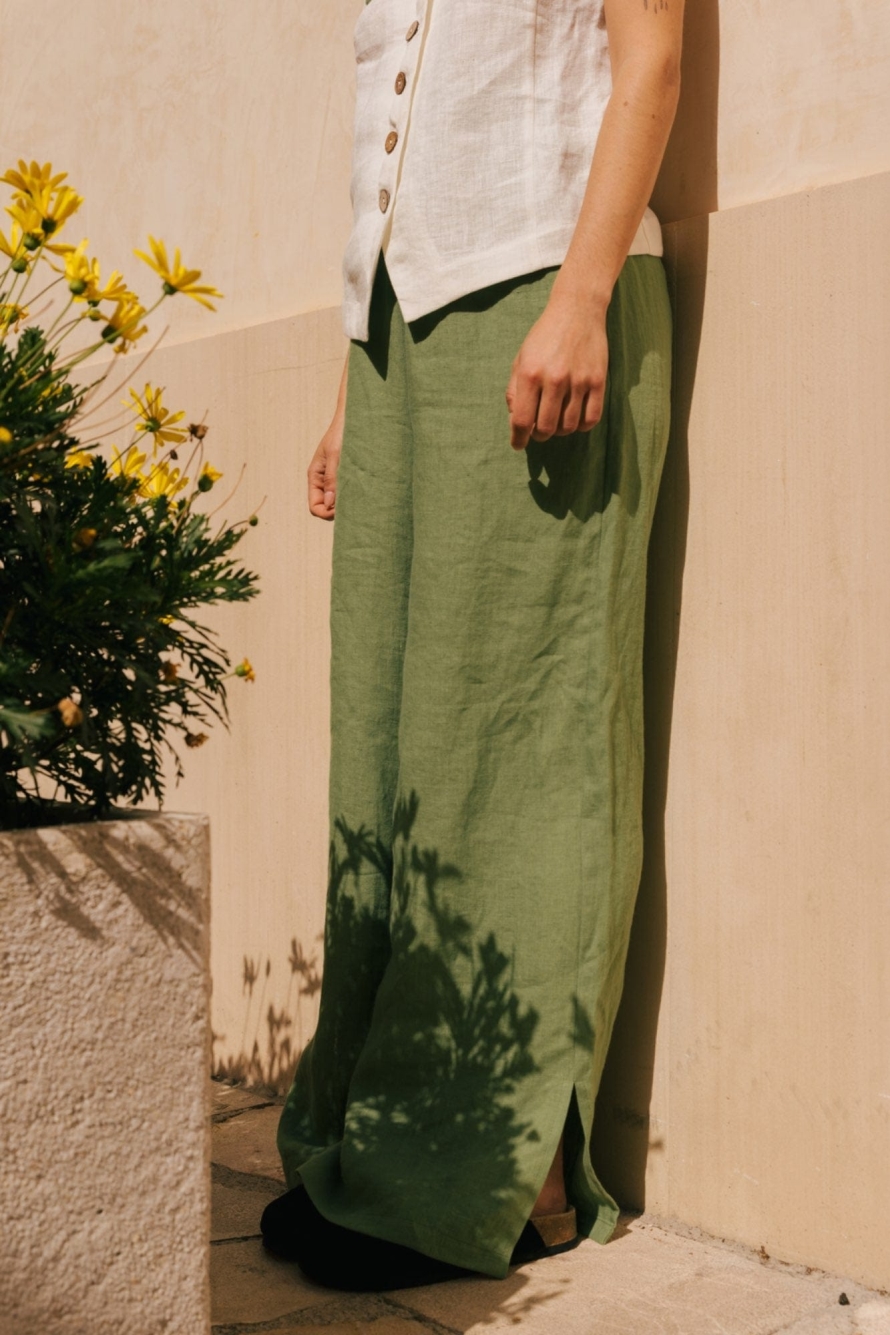 AmourLinen Damen vegan Hose Leah Matcha GrÃ¼n