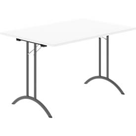 Schäfer Shop Select klaptafel, rechthoekig, dubbel T-poot frame, speciaal klapbeslag & vloercompensatie, B 1200 x D 800 x H 720 mm, wit/antraciet