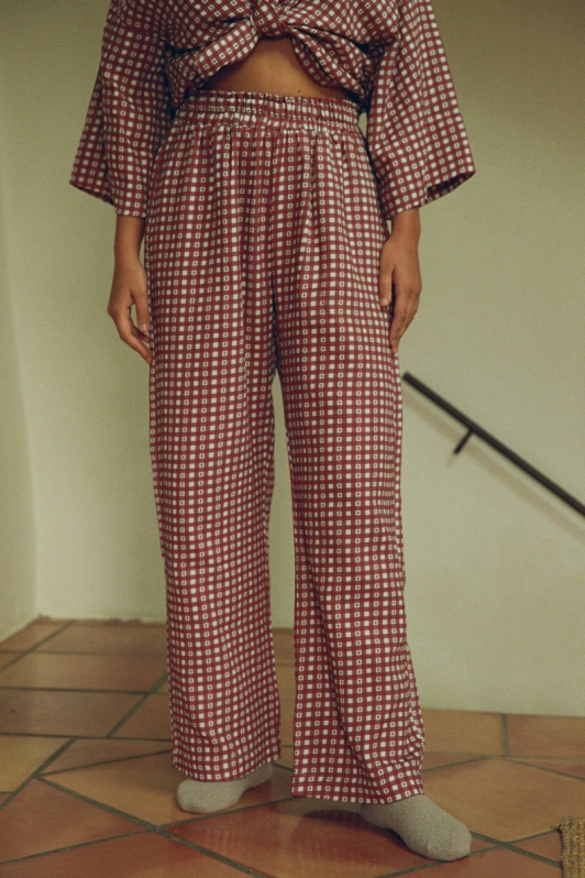 NÃ©nÃ©s Damen vegan Hose Mimosa Vichy Burgundy