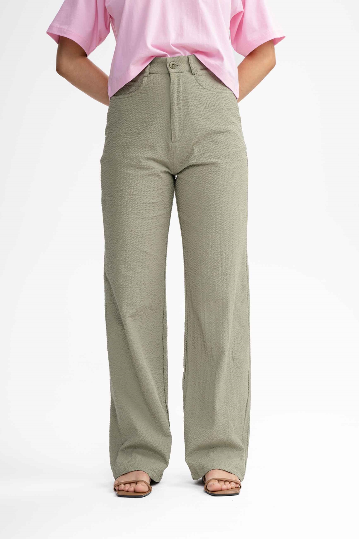 MELA Damen vegan Hose Seersucker ThymiangrÃ¼n