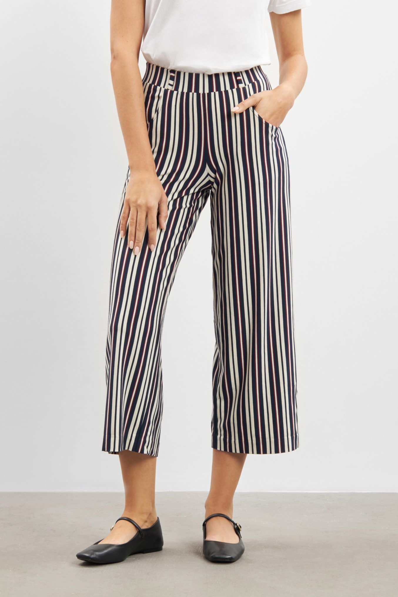 LAURIE Damen vegan Hose Donna Loose Jersey Crop Nautical Stripe