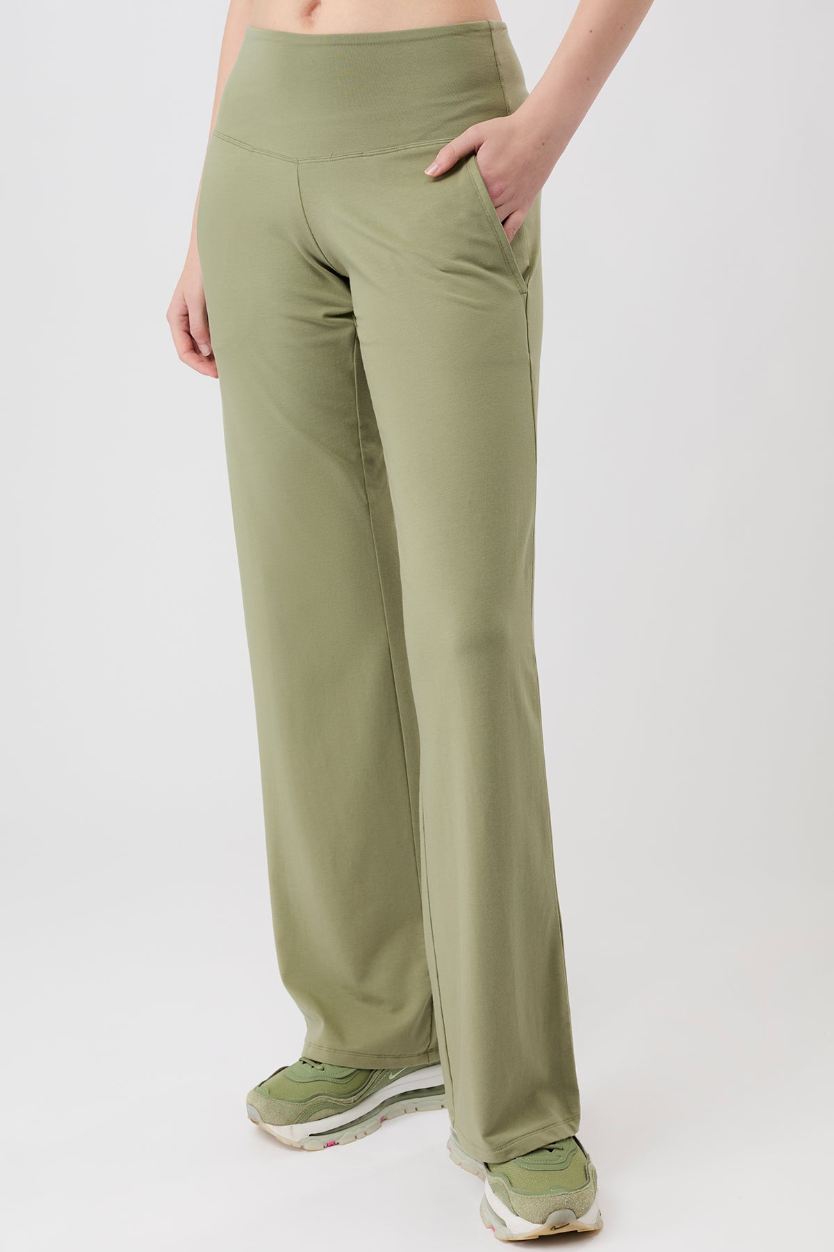 Mandala Damen vegan Hose Weites Bein Workout Mossy Bark GrÃ¼n