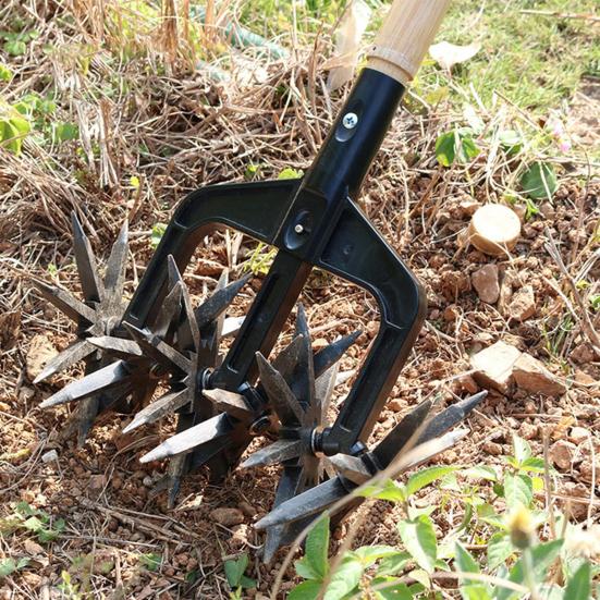 Tliyetper Roterende Cultivator Gereedschap Handbediende Tuincultivator met Tanden Draagbare Losmaakaarde Veelzijdige Tuincultivator Roterende Helmstok zwart