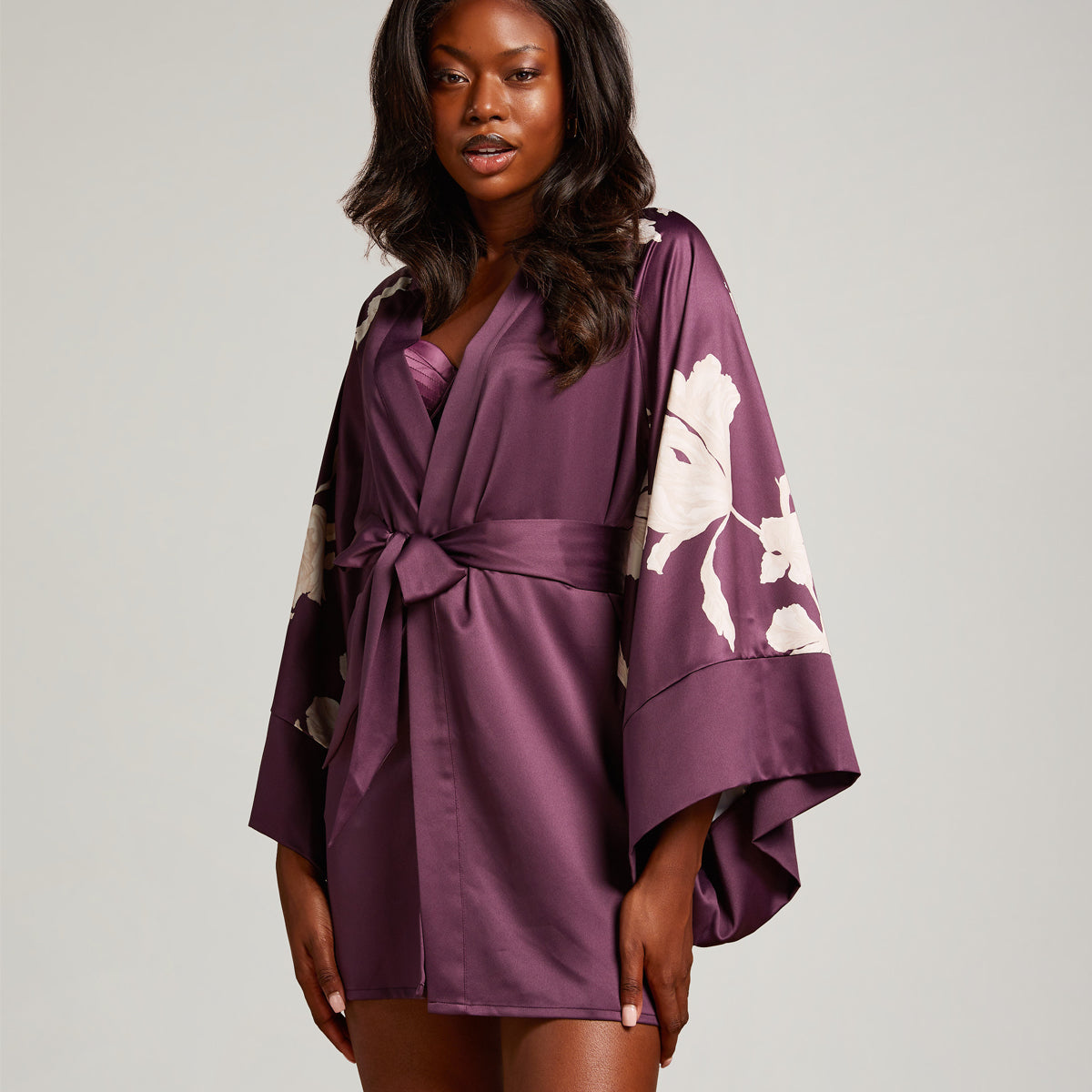 Hunkemöller Isla Flower Satin kimono, paars