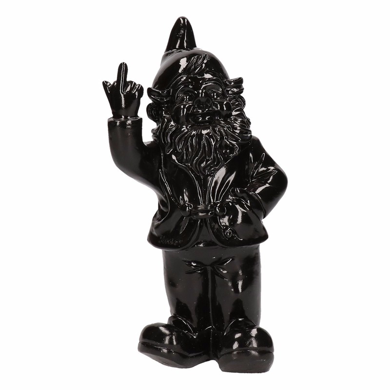 Stoobz design Tuinkabouter - zwart - fuck you middelvinger - 20 cm -