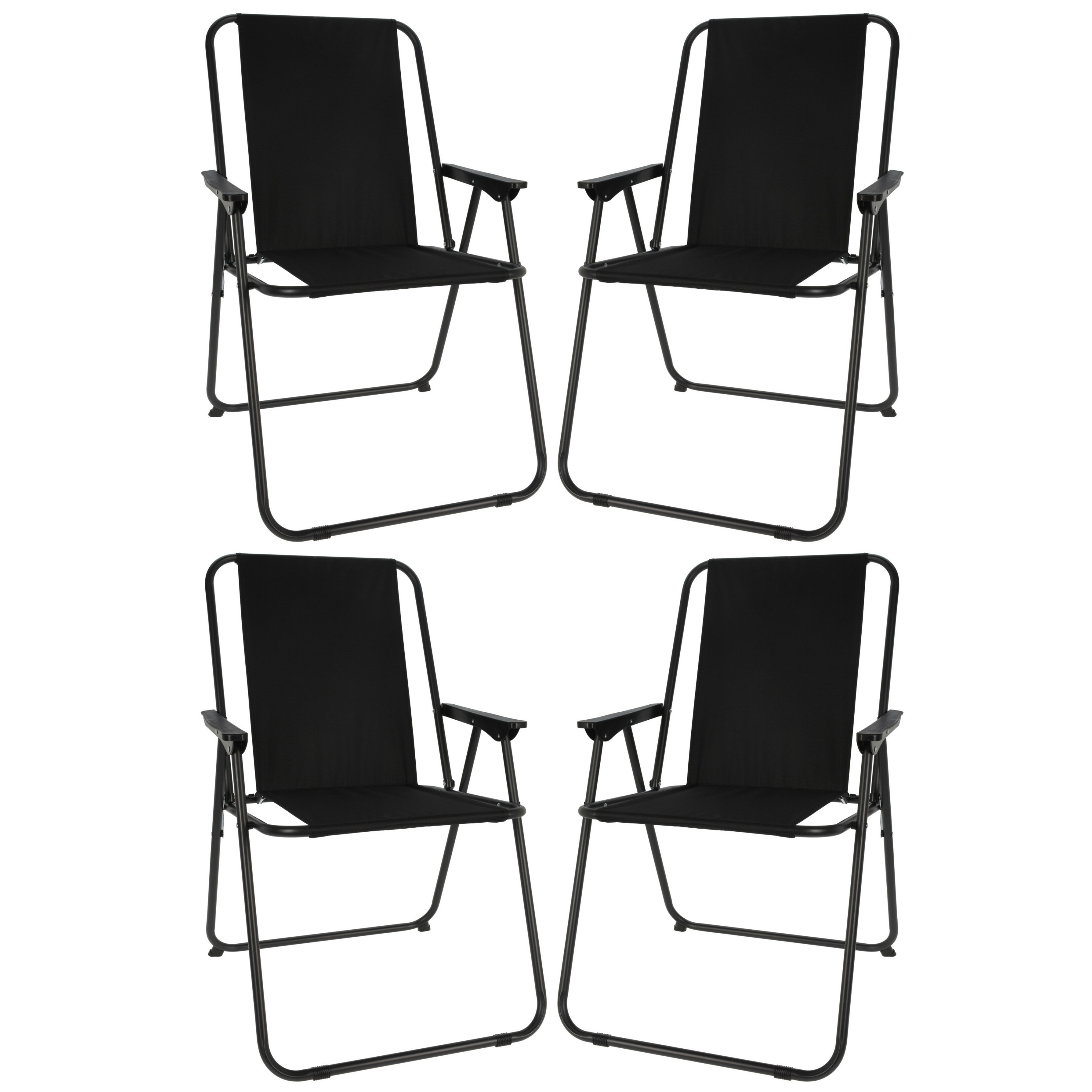 Redcliffs camping/strand stoel - 4x - aluminium - inklapbaar - zwart - L57 x B48 x H84 cm -