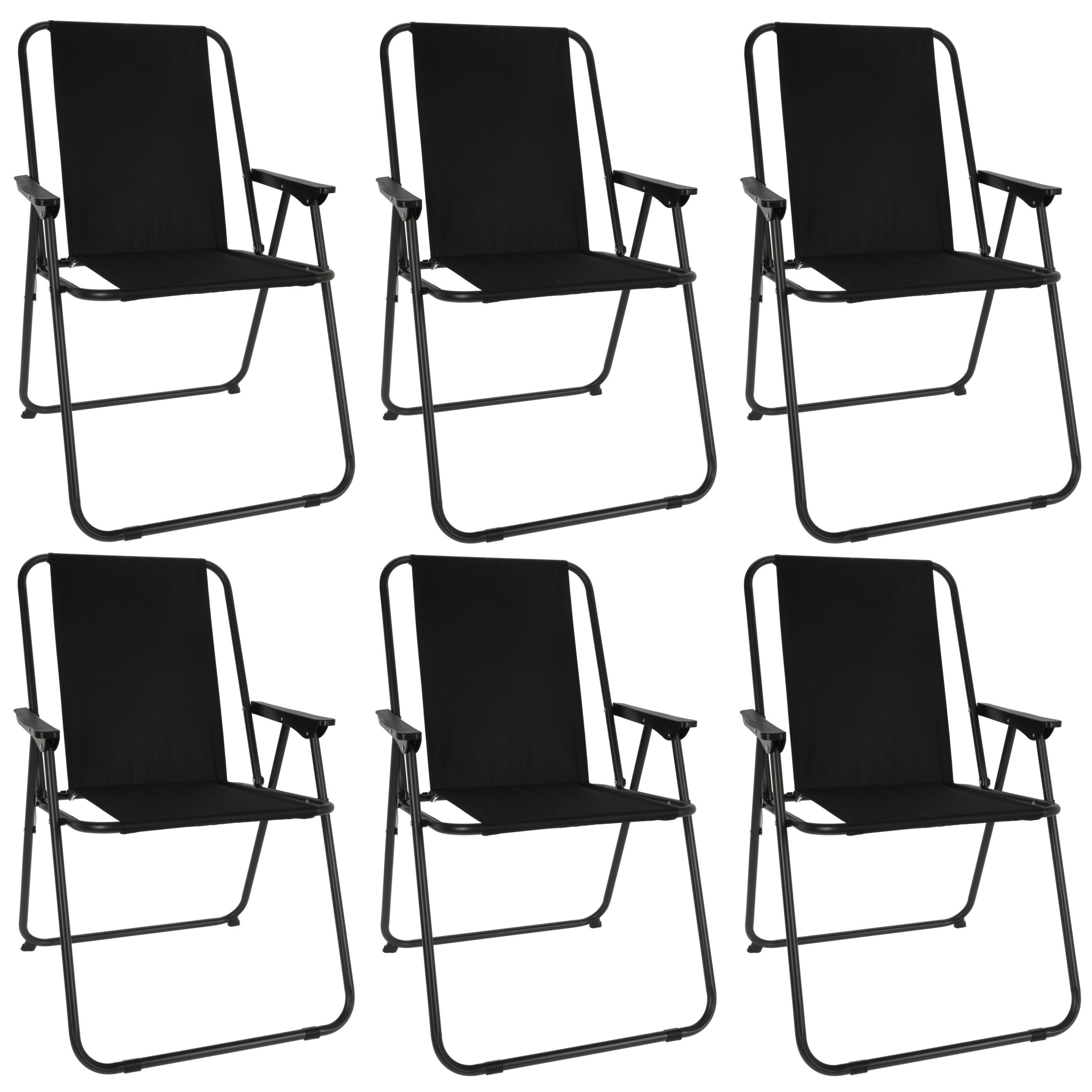 Redcliffs camping/strand stoel - 6x - aluminium - inklapbaar - zwart - L57 x B48 x H84 cm -