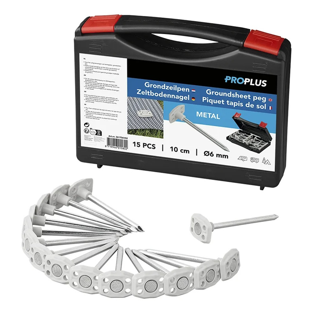 ProPlus Grondzeilpen - 15x stuks - metaal - voor grondzeilen/tenttapijten/tentharing - 10 cm -