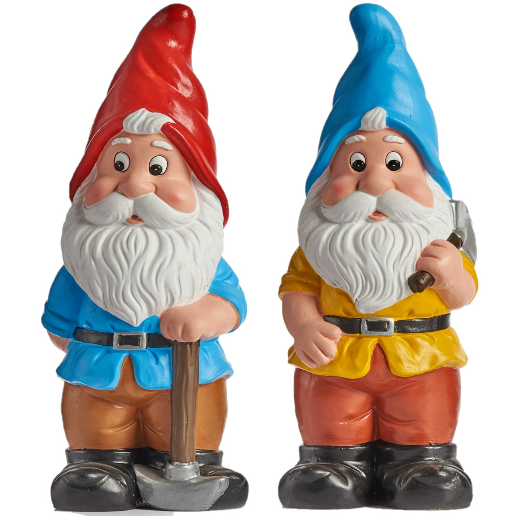 IBERGARDEN Tuinkabouter beeldjes set van 2x - Keramiek - 24.5 cm - blauw/rood -