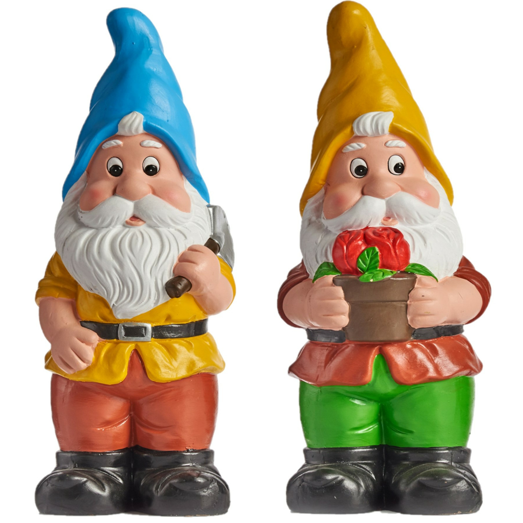 IBERGARDEN Tuinkabouter beeldjes set van 2x - Keramiek - 24.5 cm - geel/blauw -