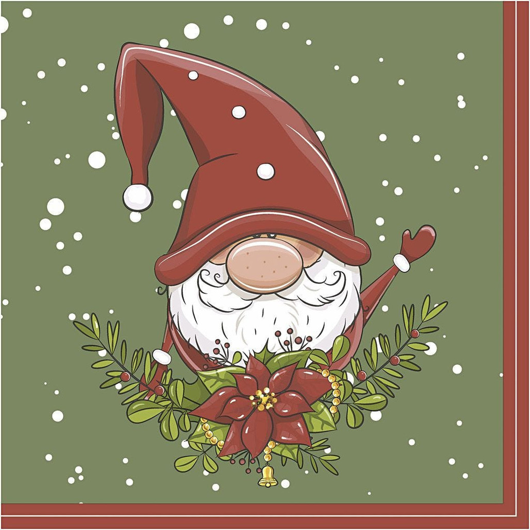 Paperdesign Kerstservetten - 60x - kerst elf - groen/rood - 33 x 33 cm - 3 laags -