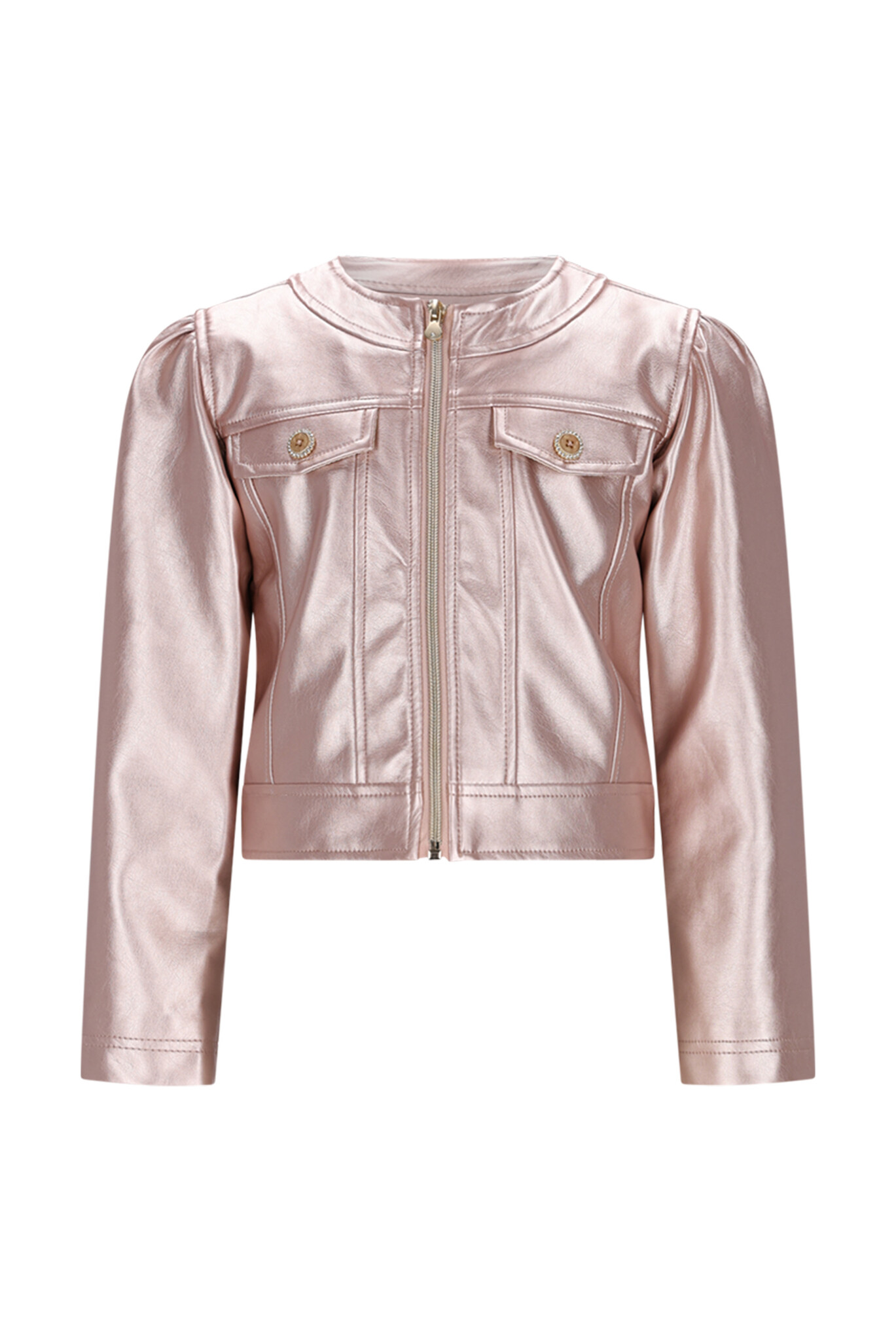 Le Chic winter nep leren jas meisjes - roze - Amour - metallic