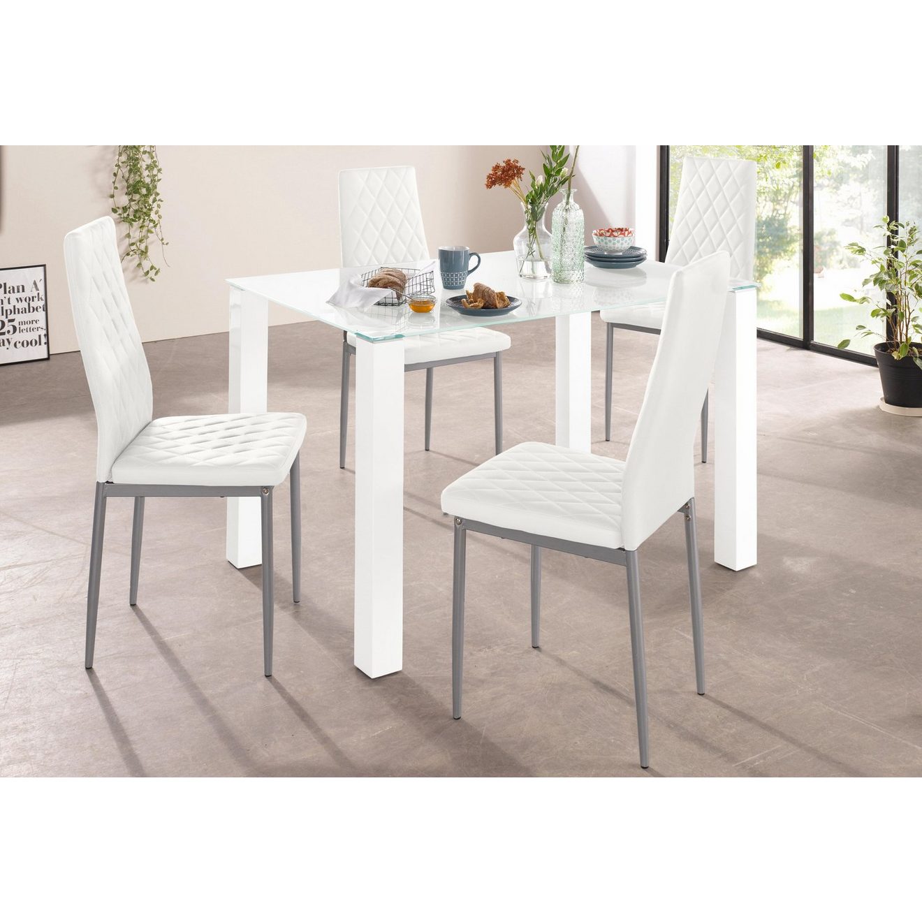 INOSIGN Eethoek met glazen tafel, breedte 120 cm (set, 5-delig)