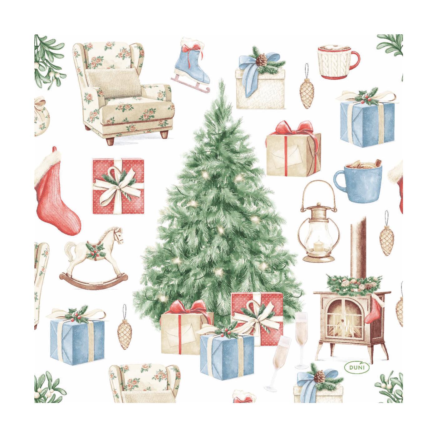 Duni Servetten Tree and Gift 33x33cm