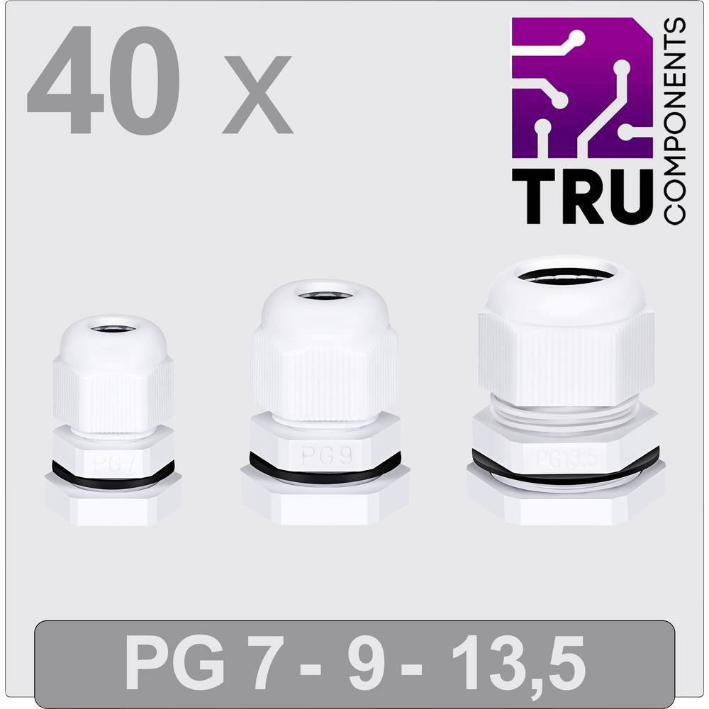 TRU COMPONENTS TC-13448636 Wartel PG7, PG9, PG13 Polyamide Wit 40 stuk(s)