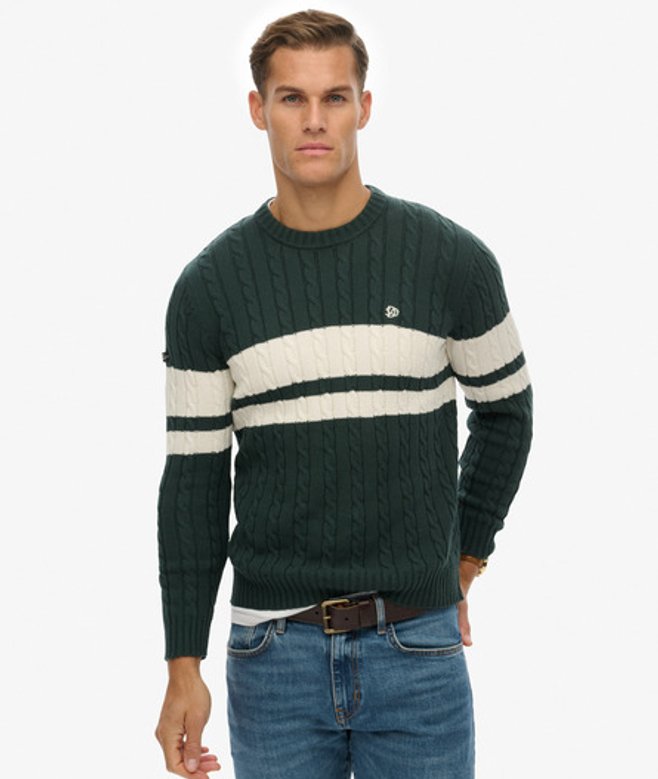 Superdry Gestreepte Katoenen Kabeltrui Green