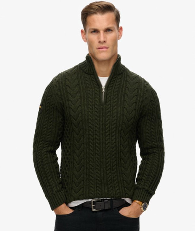 Superdry Vintage Jacob Kabeltrui met Halve Rits Groen