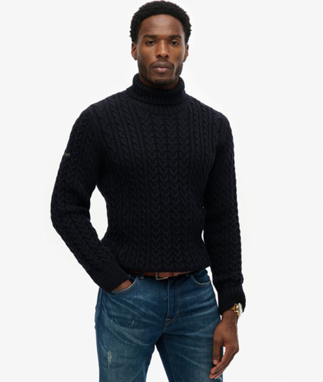 Superdry Jacob Kabeltrui met Rolkraag Blauw