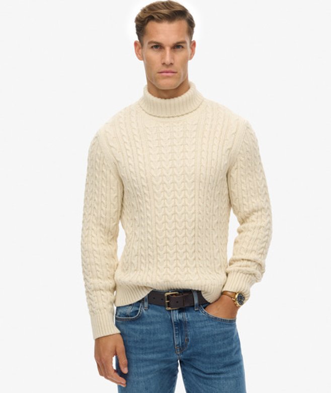 Superdry Jacob Kabeltrui met Rolkraag White