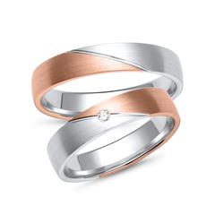 Unique Trouwringen rood en witgoud met Diamant breedte 4,5 mm