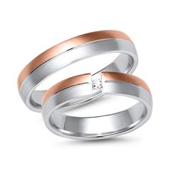 Unique Trouwringen rood en witgoud met Diamant breedte 4,5 mm