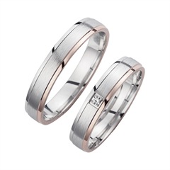 Unique Trouwringen rood en witgoud met Diamant breedte 4 mm