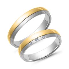 Unique Trouwringen geel en witgoud met Diamanten breedte 4 mm