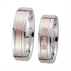Unique Trouwringen rood en wit goud met Diamanten breedte 5,5 mm