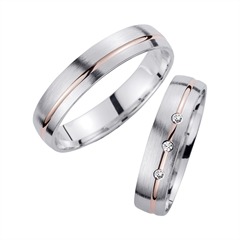 Unique Trouwringen rood en wit goud met Diamanten breedte 4,5 mm