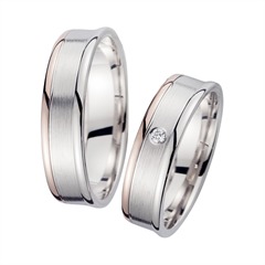 Unique Trouwringen rood en witgoud met Diamant breedte 5,5 mm
