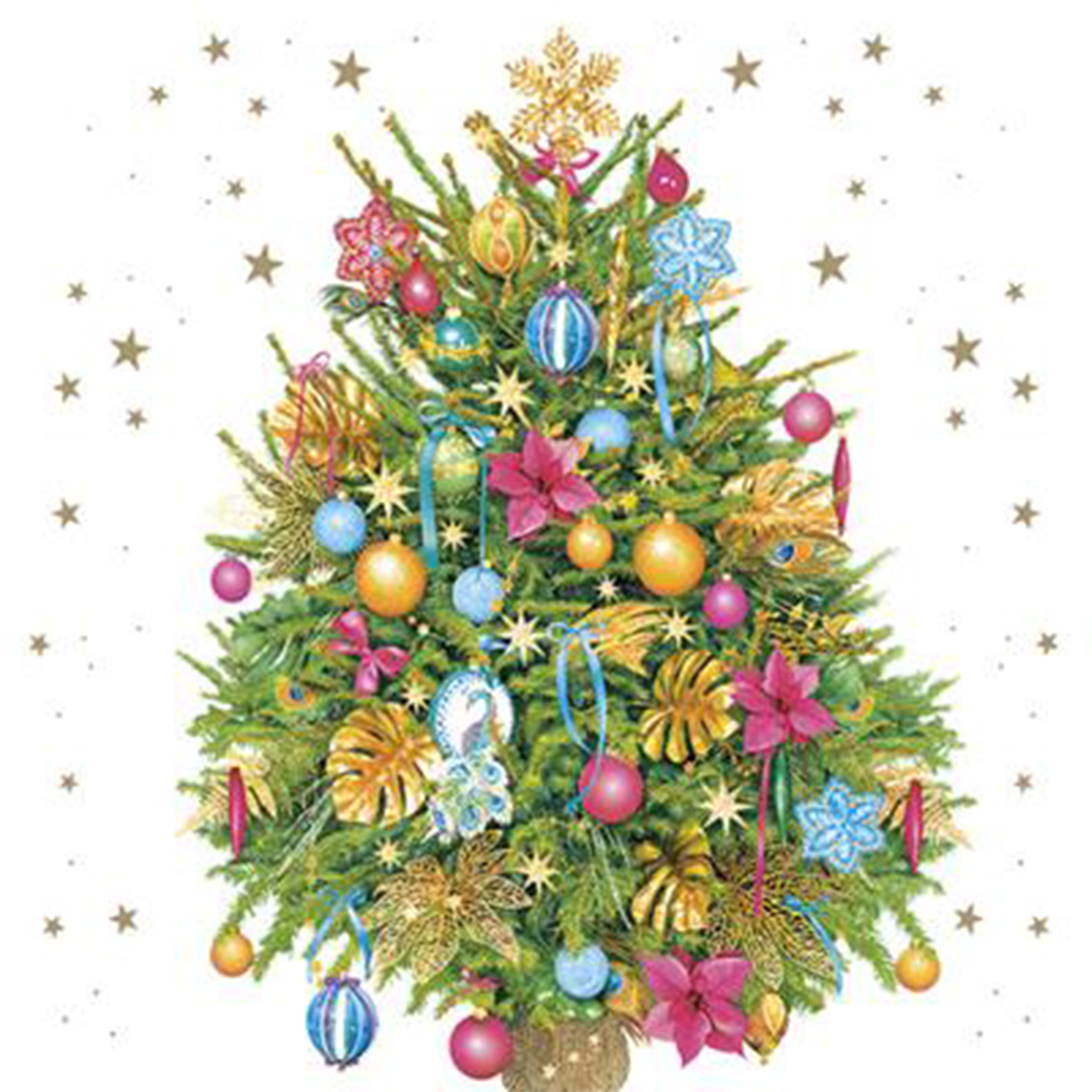 Daisy kerst thema servetten - 20x st - 33 x 33 cm - versierde kerstboom - papier -