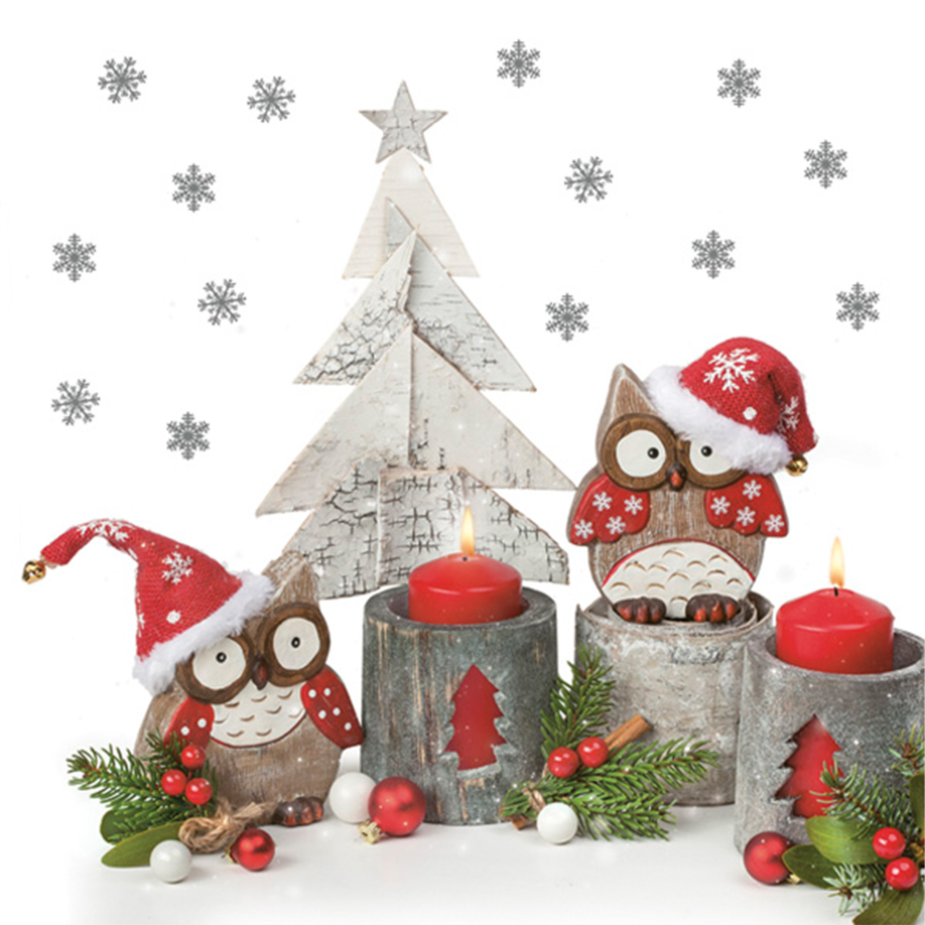 Daisy kerst thema servetten - 40x st - 33 x 33 cm - uiltjes met kaarsen - papier -