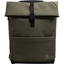 Exacompta Exactive Young laptoprugzak, 15,6″, 2 compartimenten, waterafstotend PU, gewatteerd, met trolleylus & flessenvak, RPET, kaki